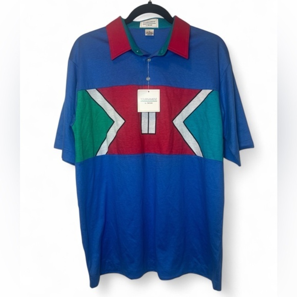 Vintage Deadstock Tournament by Arrow TNT Aztec Patch Short Sleeve Polo Men‎ L